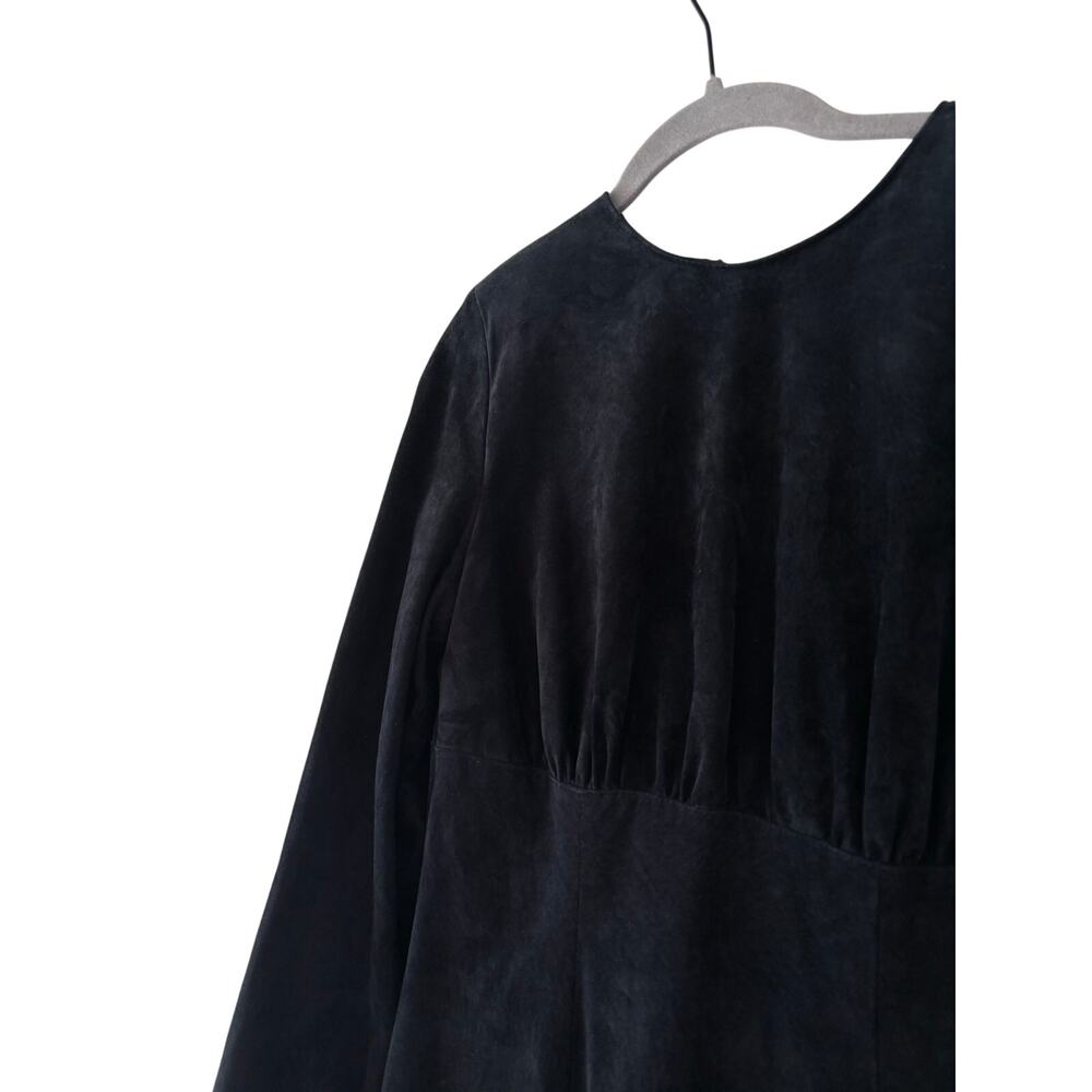 Danier Black Genuine Suede Leather Midi Dress Women’s Small Long Sleeve Zip - Picture 4 of 11